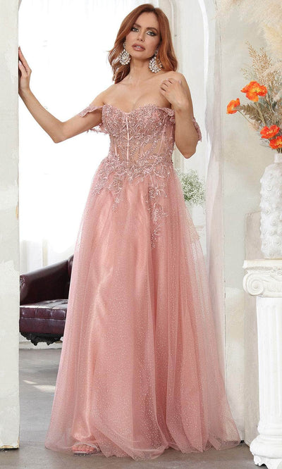 May Queen MQ2079 - Draped Cap Sleeve Prom Gown Evening Dresses 4 / Rose Gold