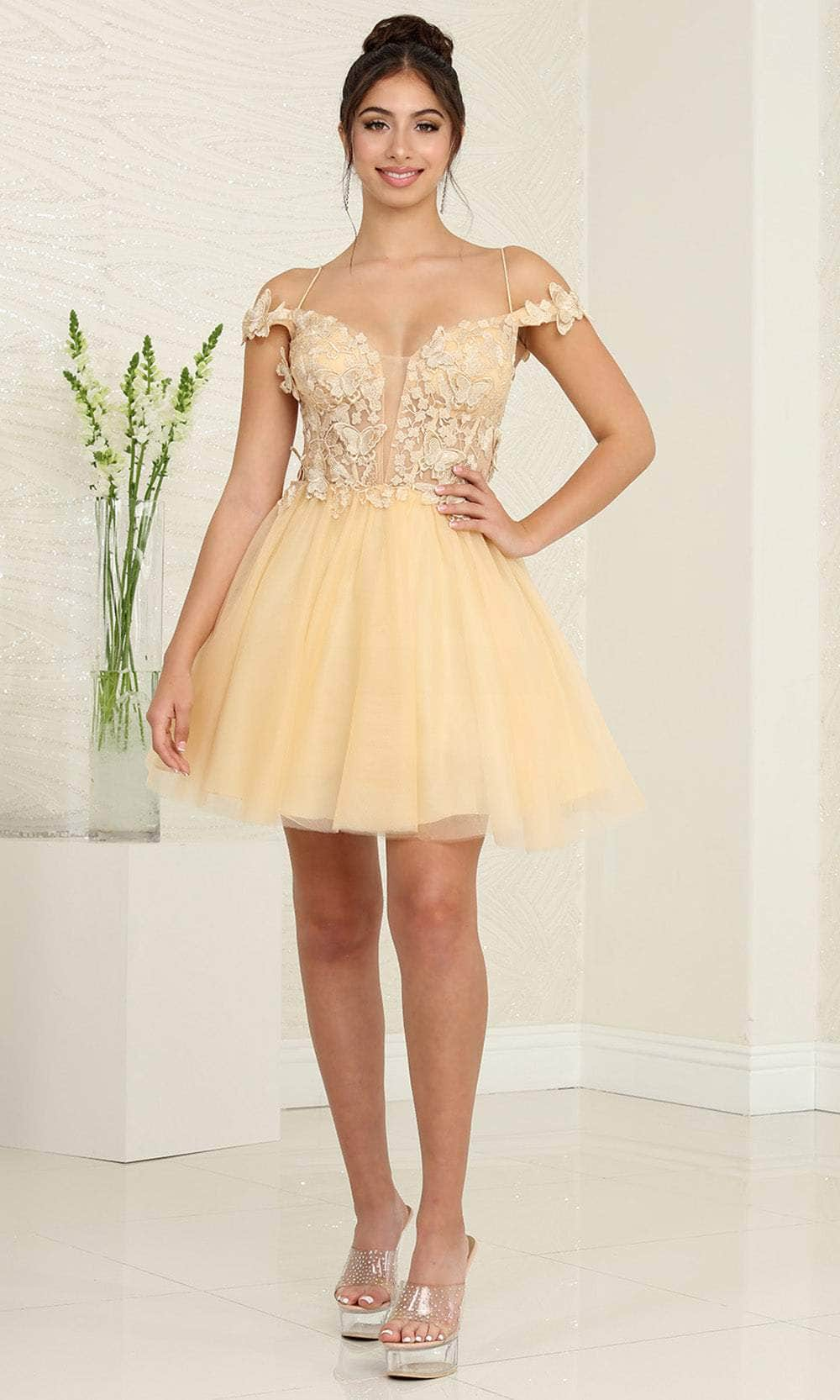 May Queen MQ2090 - Applique A-Line Cocktail Dress Special Occasion Dresses 2 / Champagne