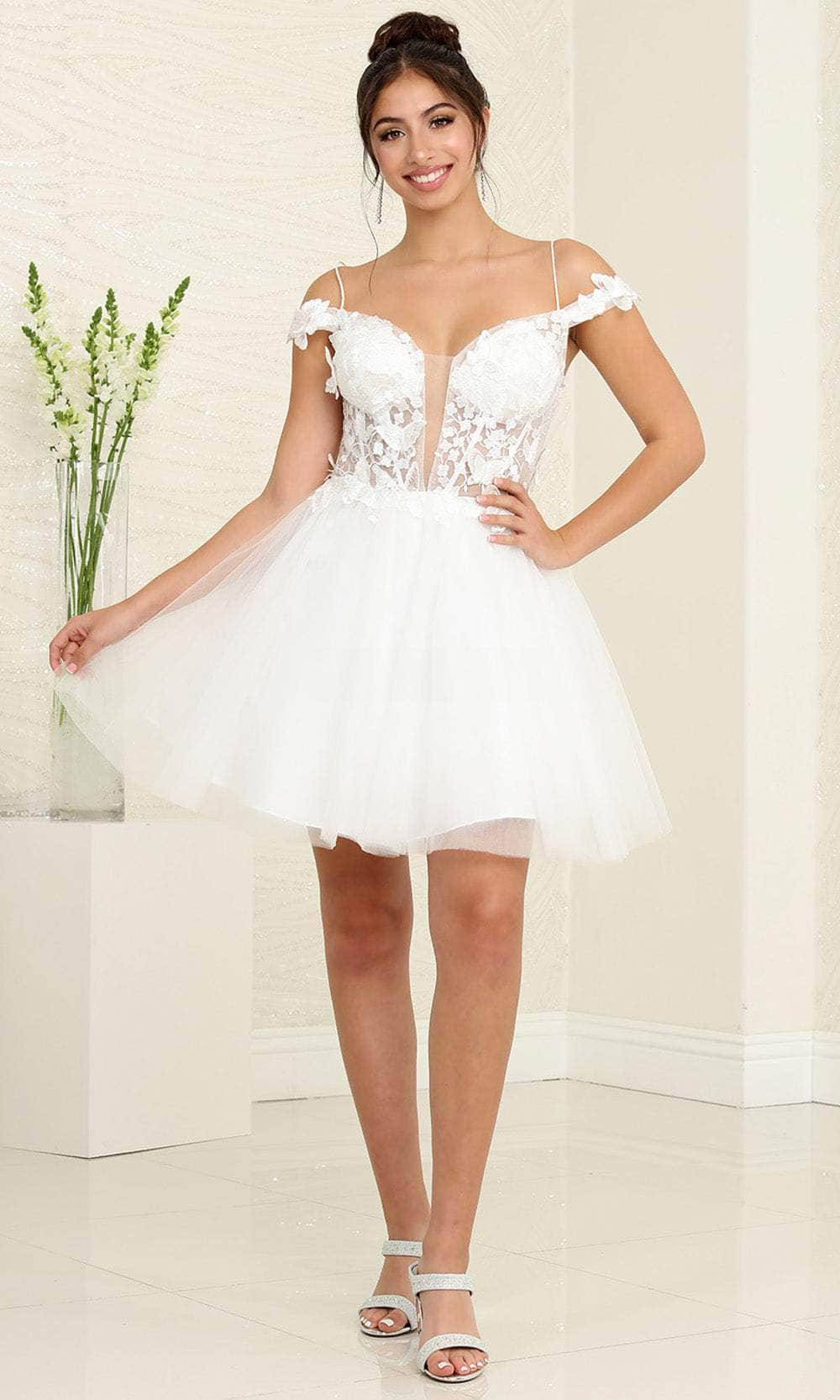 May Queen MQ2090 - Applique A-Line Cocktail Dress Special Occasion Dresses 2 / Ivory