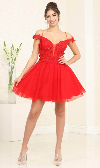 May Queen MQ2090 - Applique A-Line Cocktail Dress Special Occasion Dresses 2 / Red