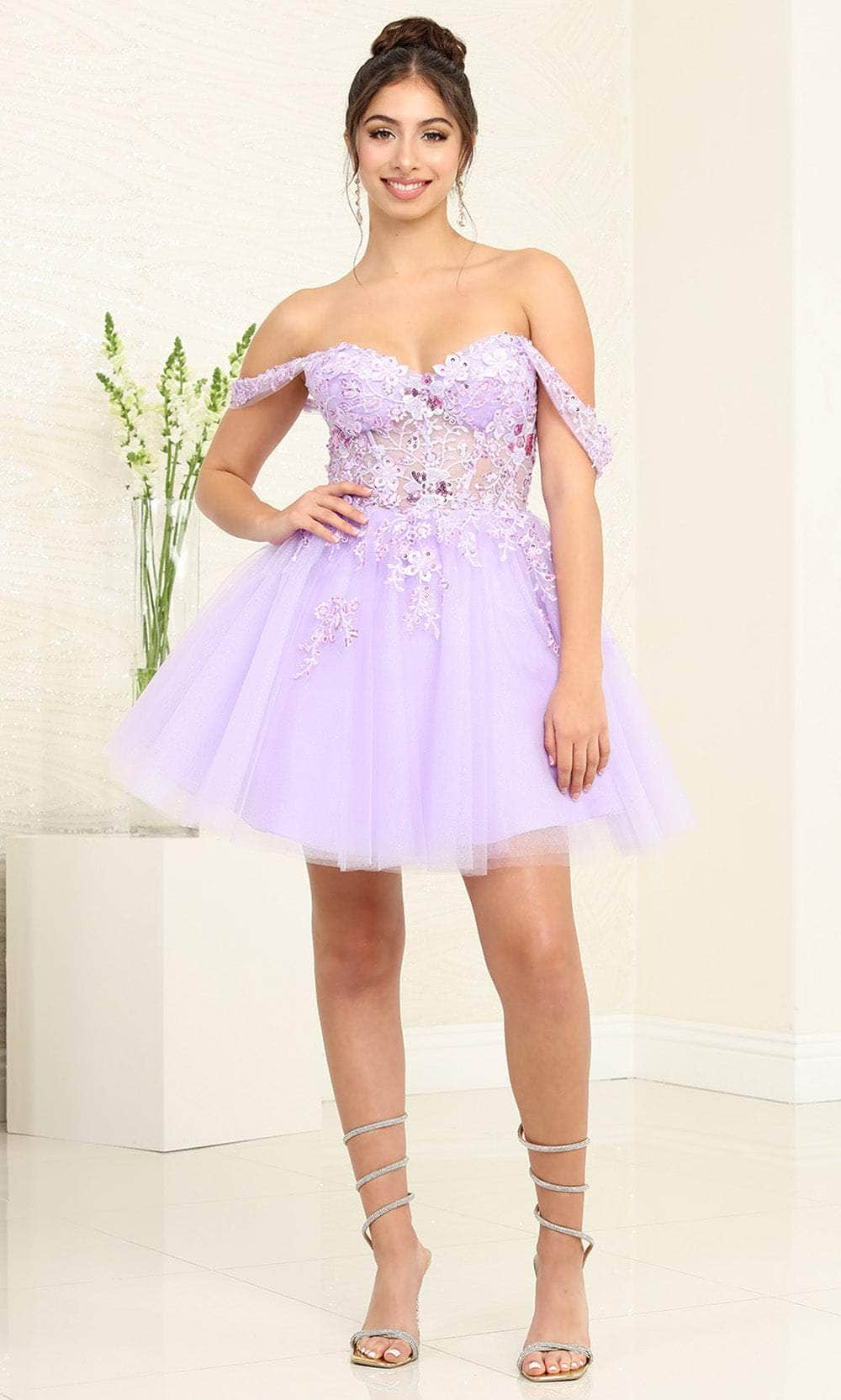 May Queen MQ2091 - Off Shoulder Short Dress Special Occasion Dresses 2 / Lilac