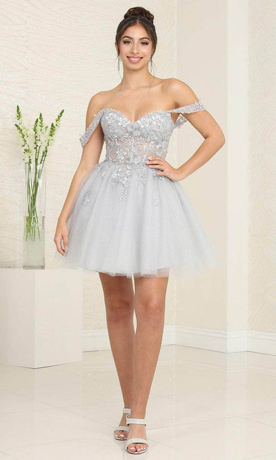 May Queen MQ2091 - Off Shoulder Short Dress Special Occasion Dresses 2 / Silver