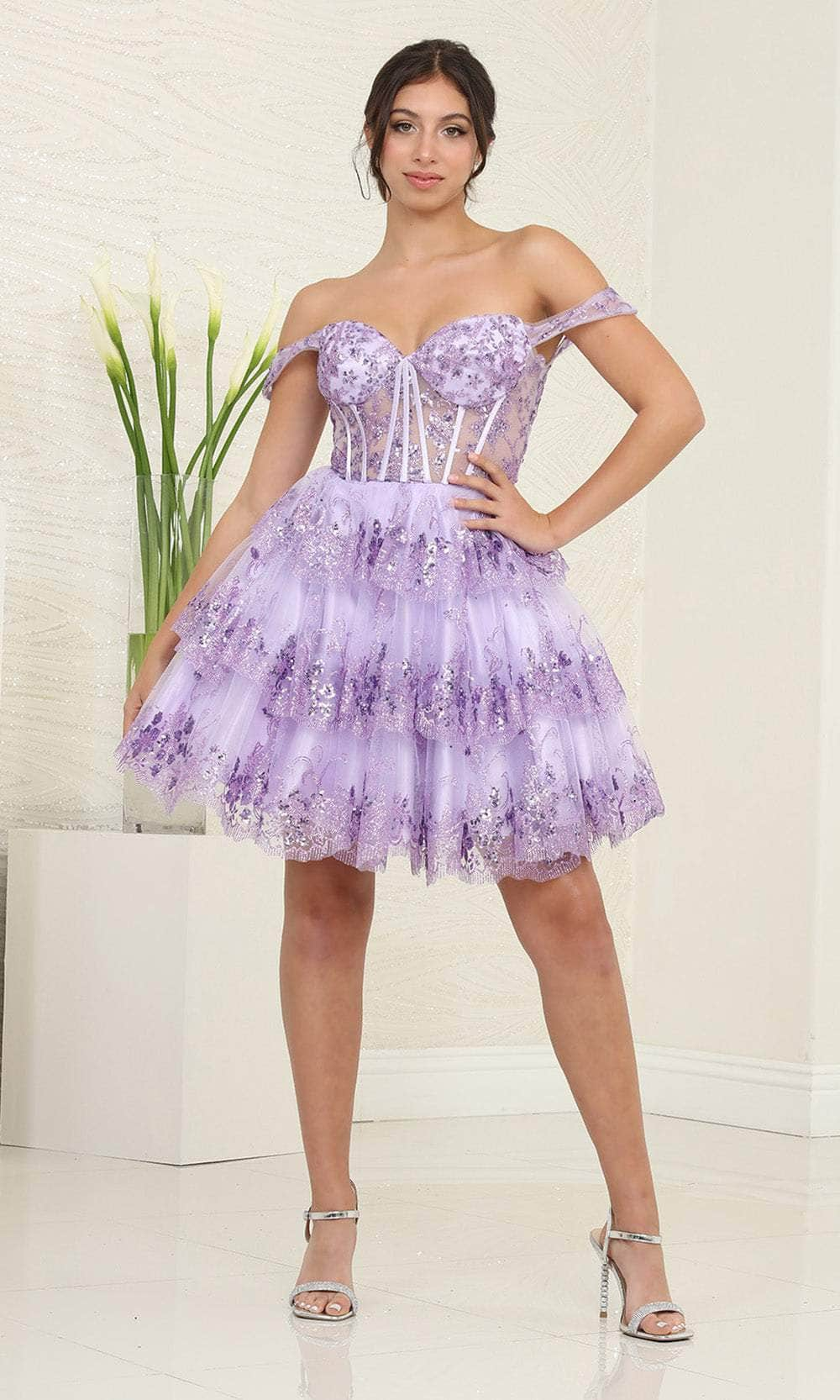 May Queen MQ2094 - Glitter Tiered Cocktail Dress Special Occasion Dresses