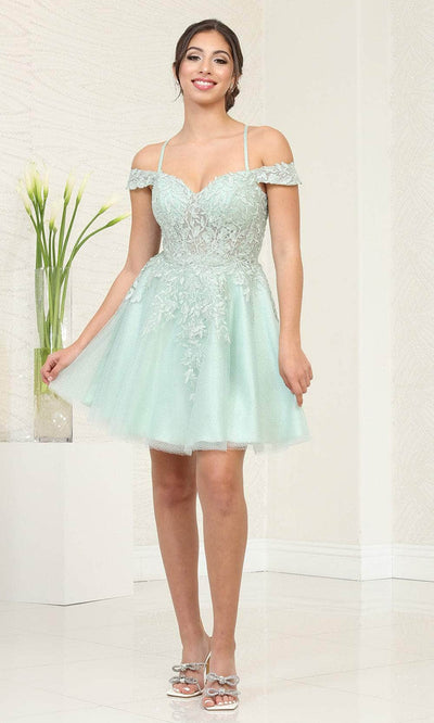 May Queen MQ2099 - Applique Off Shoulder Cocktail Dress Special Occasion Dresses