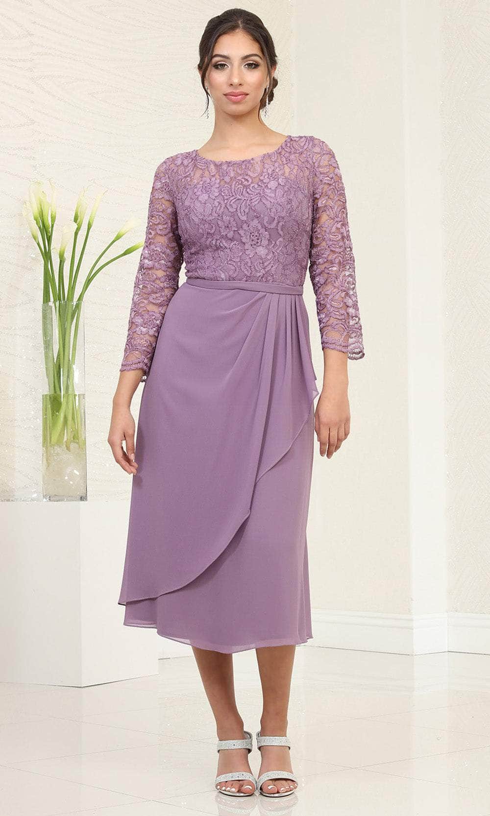 dresses with lace overlay May Queen MQ2100 - Tea Length Sheath Dress