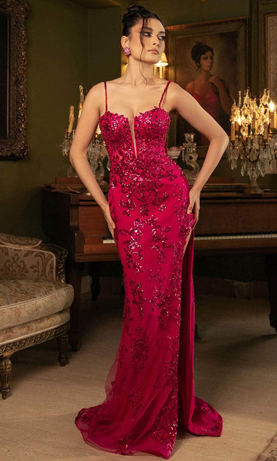 May Queen MQ2118 - Plunging Sweetheart High Slit Evening Dress Prom Dresses