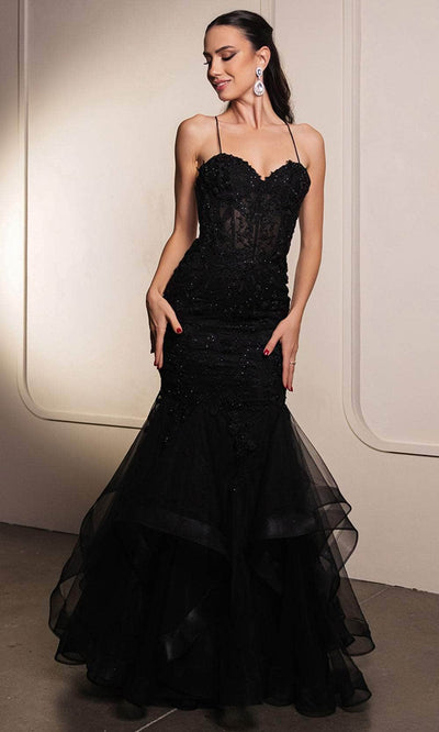 May Queen MQ2134 - Floral Embroidery Mermaid Evening Dress Prom Dresses 2 /  Black