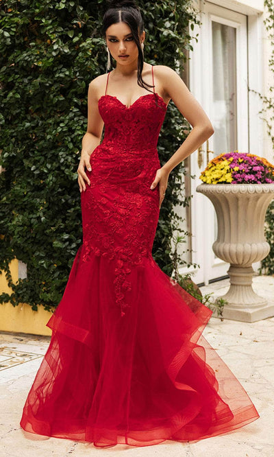 May Queen MQ2134 - Floral Embroidery Mermaid Evening Dress Prom Dresses 2 /  Red