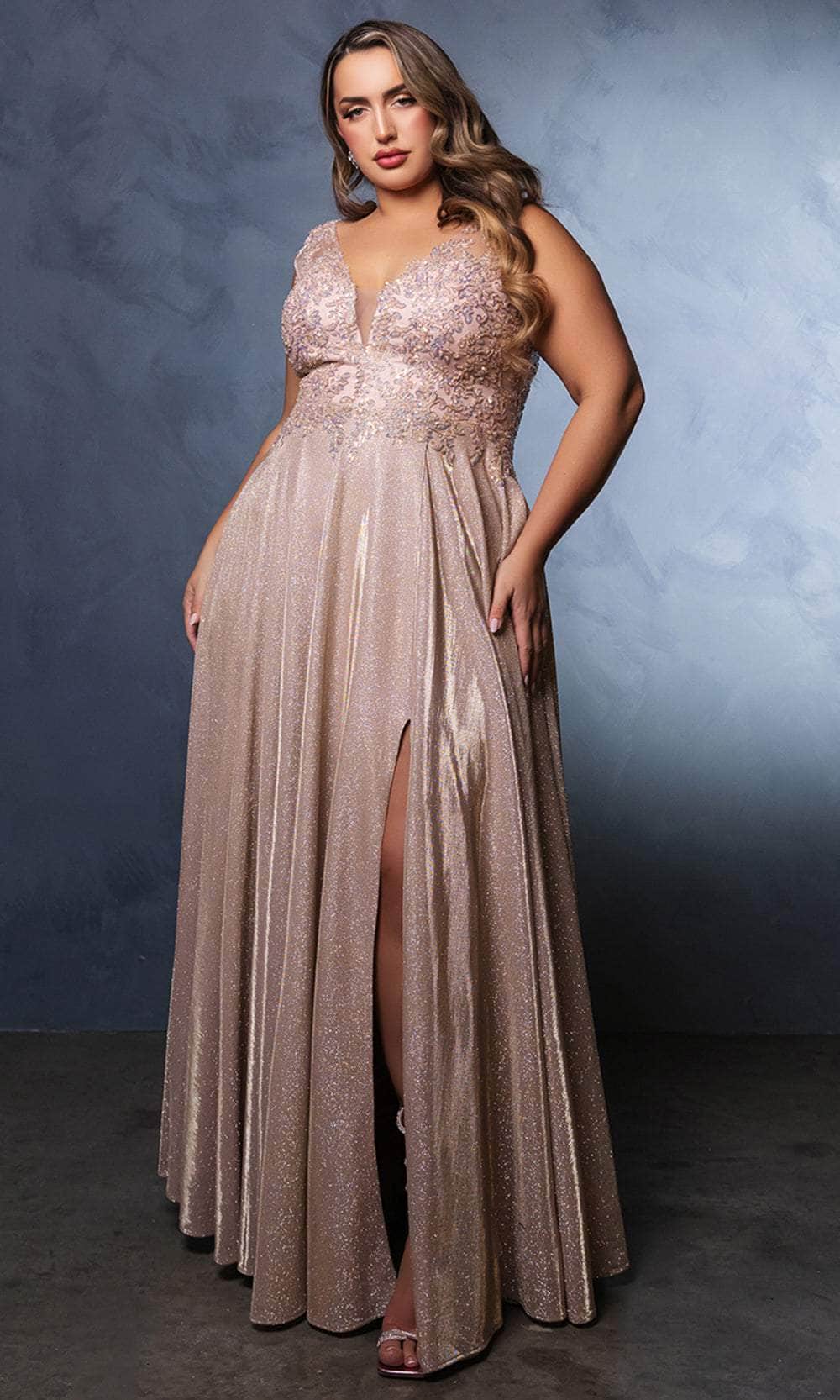 May Queen MQ2137 - V-Neck Pleated Prom Gown Evening Dresses
