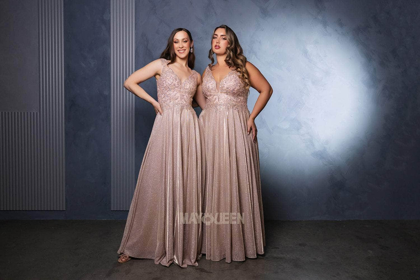 May Queen MQ2137B - Glitter Mesh Plunging Neckline Dress Formal Gowns