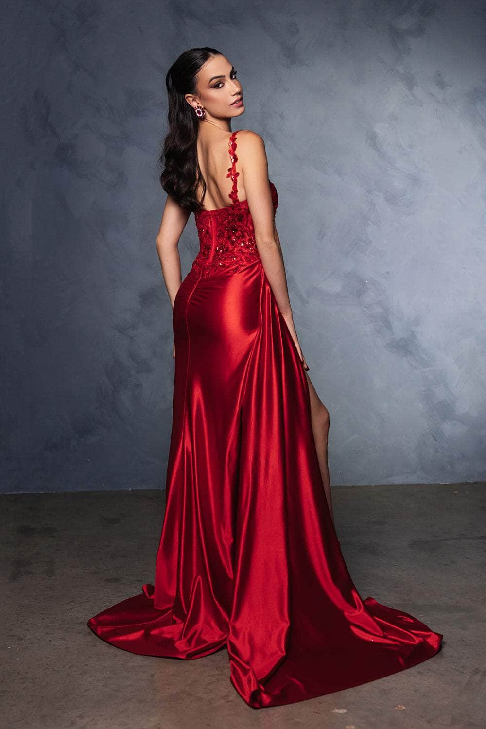 May Queen MQ2145 - Scoop Neck Embellished Sheath Gown Prom Dresses