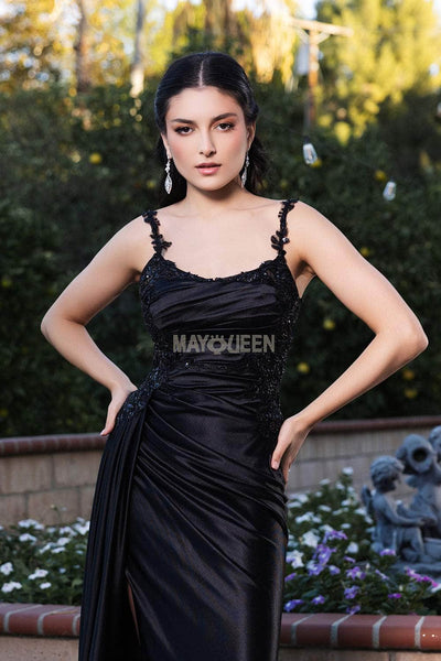 May Queen MQ2145 - Scoop Neck Embellished Sheath Gown Prom Dresses