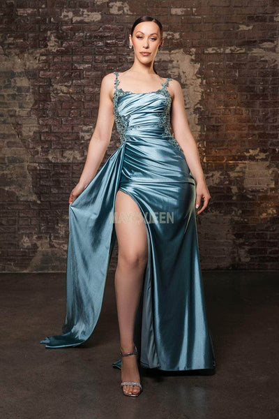 May Queen MQ2145 - Scoop Neck Embellished Sheath Gown Prom Dresses 4 /  Sage