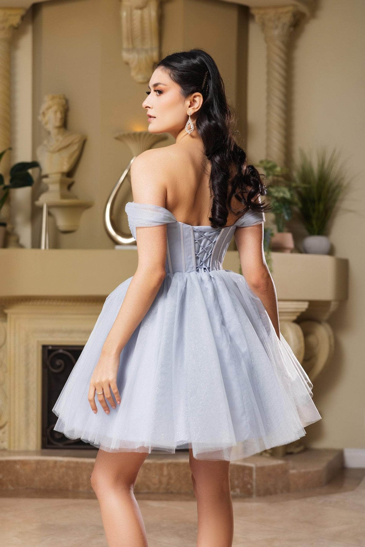 may queen short dresses Off-the-Shoulder Mini Short Tulle Cocktail A-Line May Queen MQ1854
