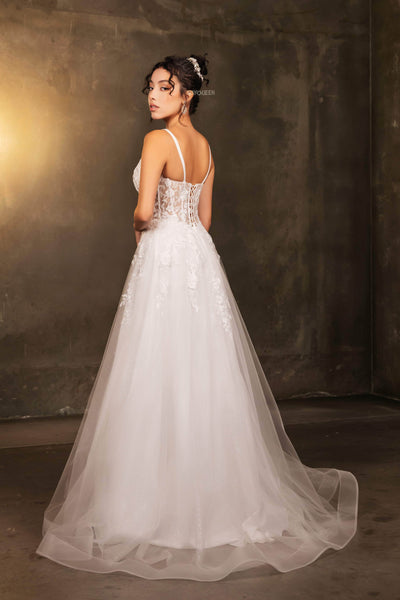 May Queen MQ2165 - Beaded Lace V-Neck Gown Prom Dresses