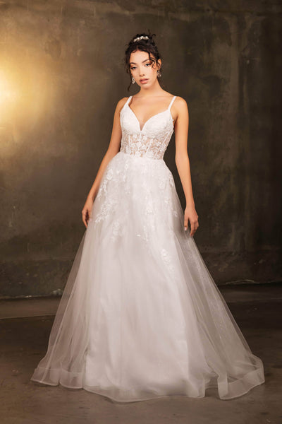 May Queen MQ2165 - Beaded Lace V-Neck Gown Prom Dresses 4 /  Ivory