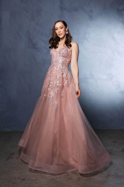 May Queen MQ2165 - Beaded Lace V-Neck Gown Prom Dresses 4 /  Rosegold