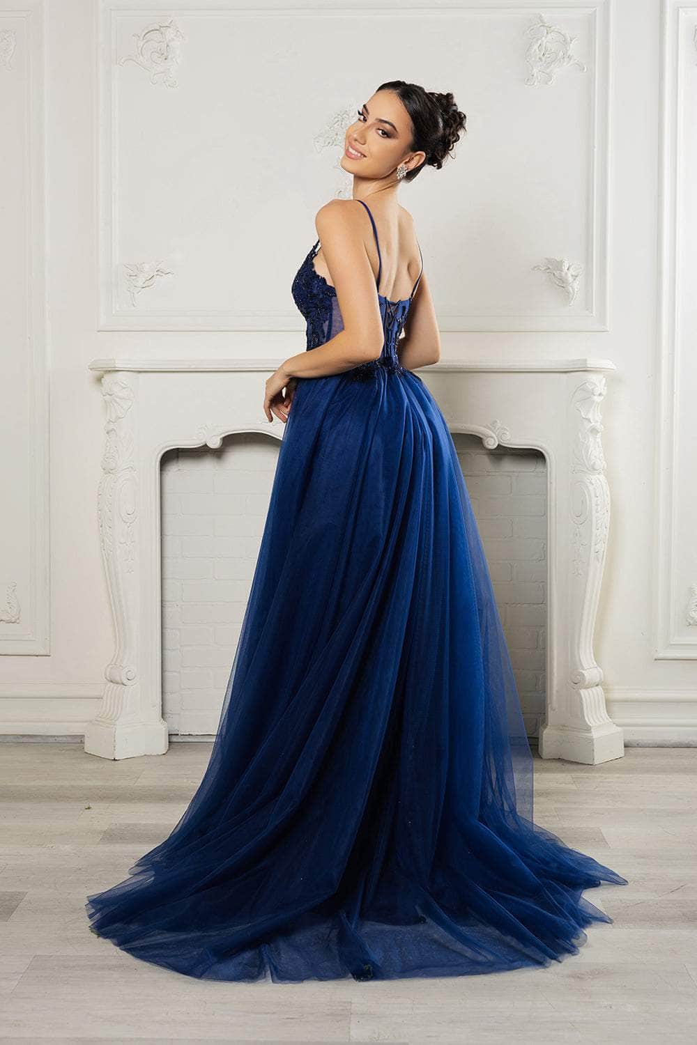 May Queen MQ2167 - V-Neck Dress with Embroidered Bodice Prom Dresses