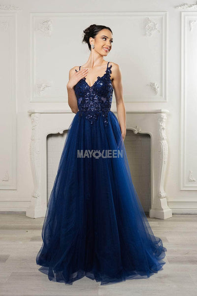May Queen MQ2167 - V-Neck Dress with Embroidered Bodice Prom Dresses