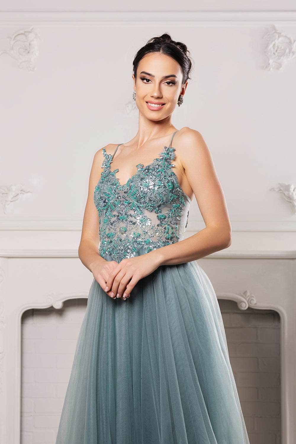 May Queen MQ2167 - V-Neck Dress with Embroidered Bodice Prom Dresses