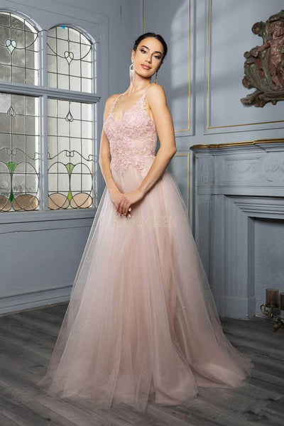 May Queen MQ2167 - V-Neck Dress with Embroidered Bodice Prom Dresses