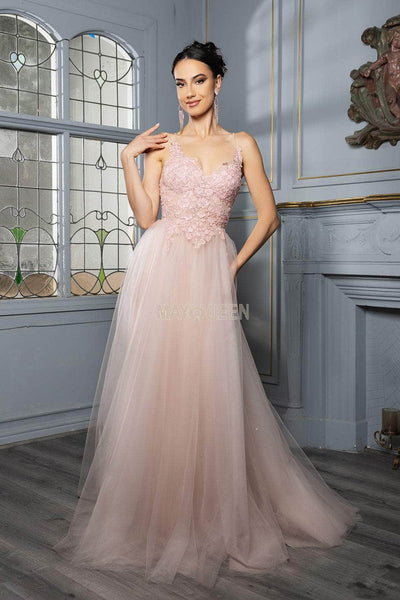 May Queen MQ2167 - V-Neck Dress with Embroidered Bodice Prom Dresses