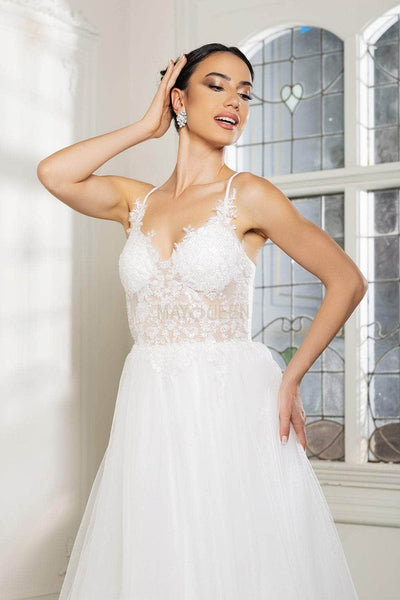 May Queen MQ2167 - V-Neck Dress with Embroidered Bodice Prom Dresses
