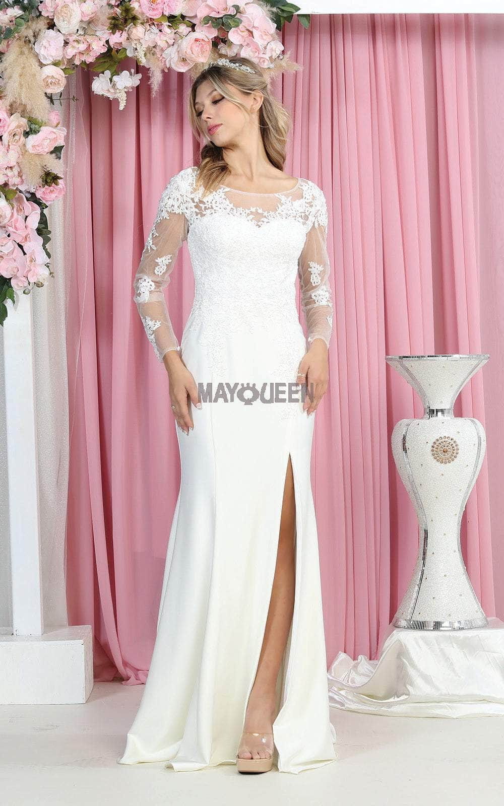 May Queen RQ7913B - Long Sleeve Formal Dress Mother of the Bride Dresses 22 / Ivory