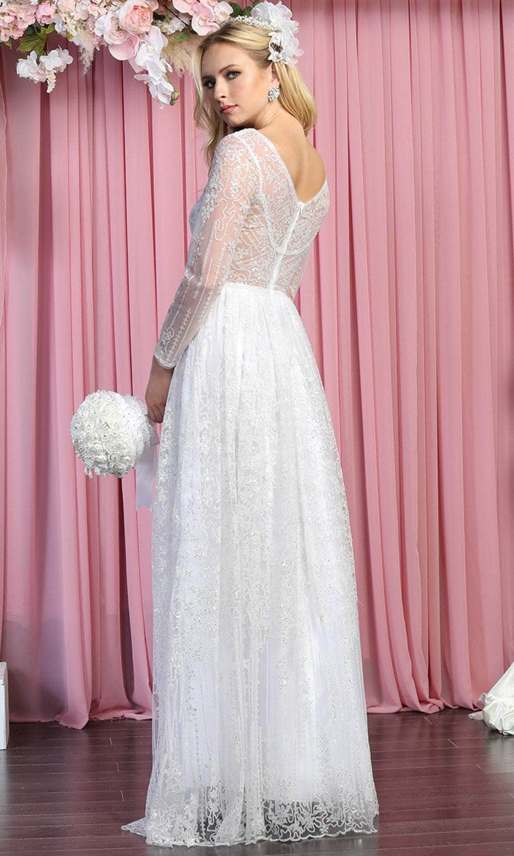 May Queen RQ7920B - Ornated Sheer Bodice Long Sleeve A Line Dress Mother of the Bride Dresses