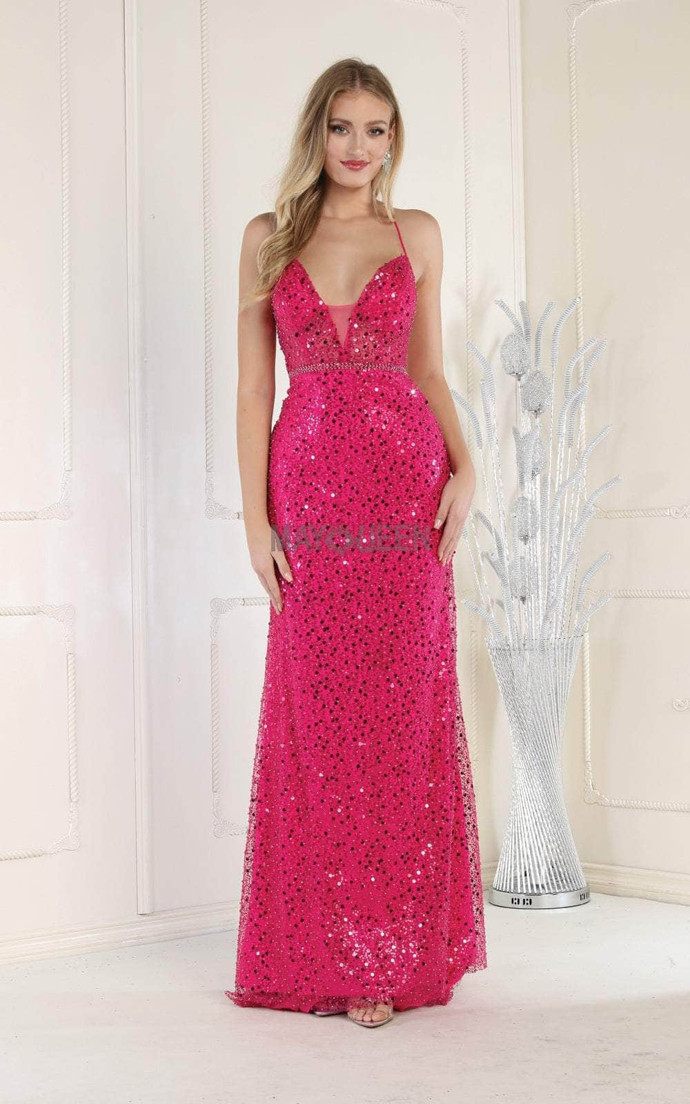 May Queen RQ7993 - Plunging Sequin Prom Dress Prom Dresses