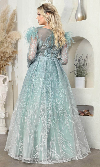 May Queen RQ8044 - Sheer Sleeve Rhinestone Prom Gown Evening Dresses