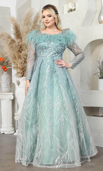 May Queen RQ8044 - Sheer Sleeve Rhinestone Prom Gown Evening Dresses 4 / Sage