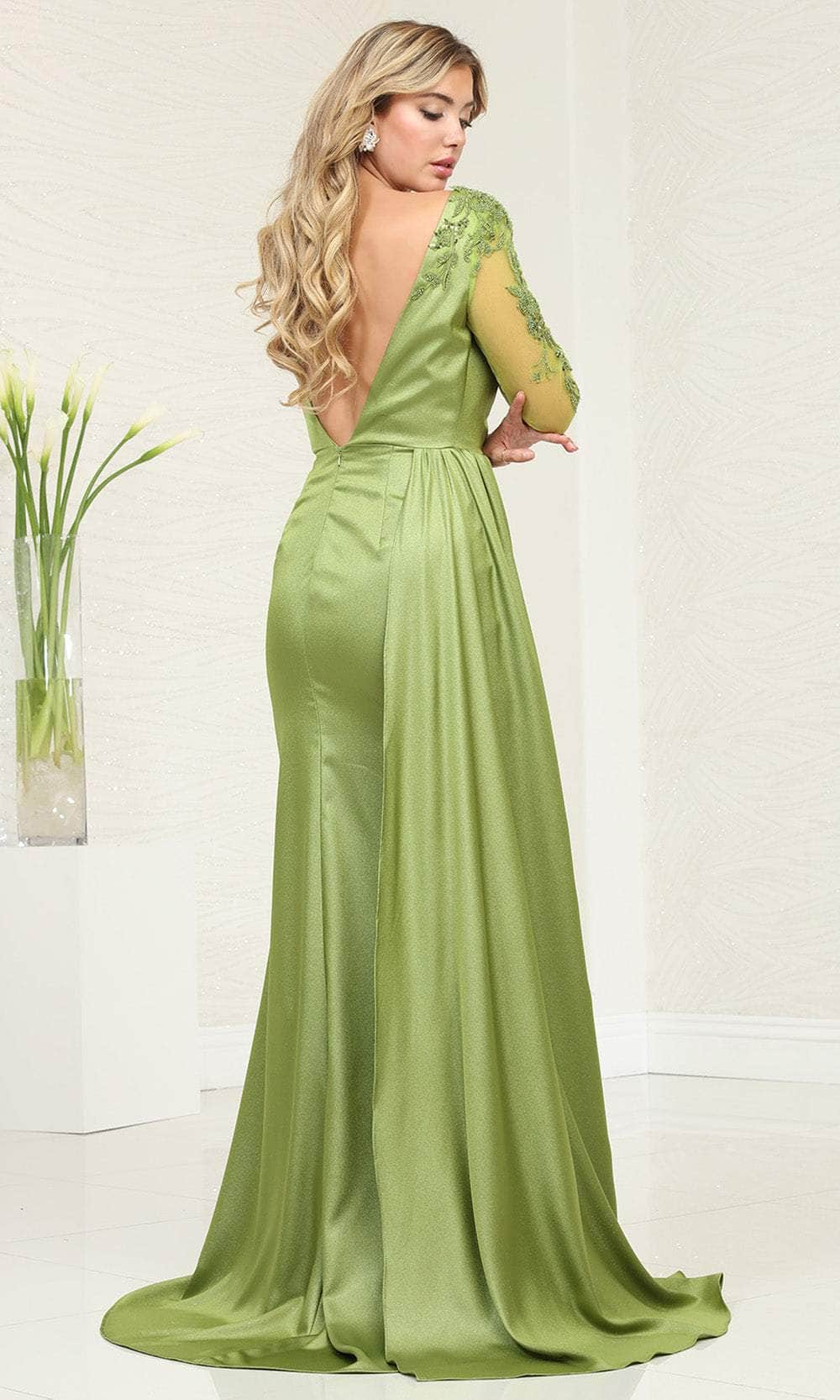 May Queen RQ8045 - Sheer Long Sleeve Ruched Prom Gown Prom Dresses