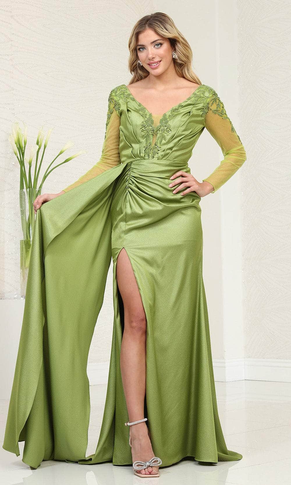 May Queen RQ8045 - Plunging V-Back Prom Gown Prom Dresses 4 / Olive