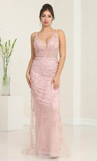 May Queen RQ8047 - Embroidered Sheath Prom Gown Evening Dresses 4 / Dustyrose