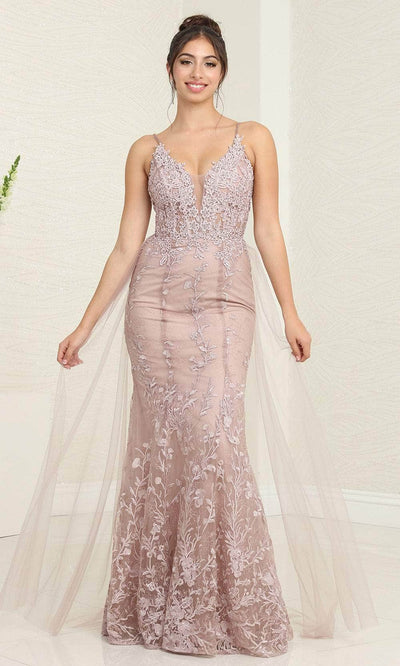 May Queen RQ8051 - Embroidered Sheath Prom Gown Prom Dresses 4 / Mauve