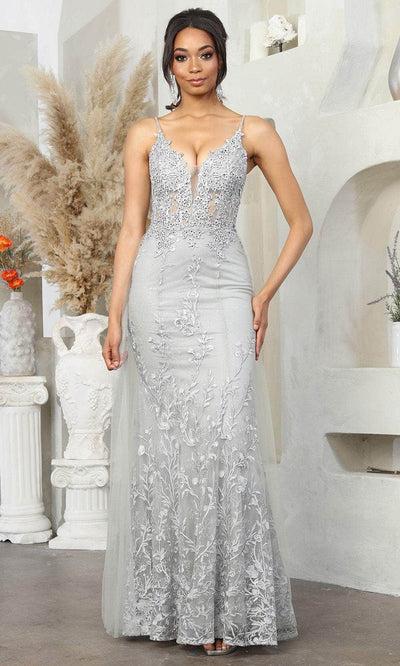 May Queen RQ8051 - Embroidered Sheath Prom Gown Prom Dresses 4 / Silver