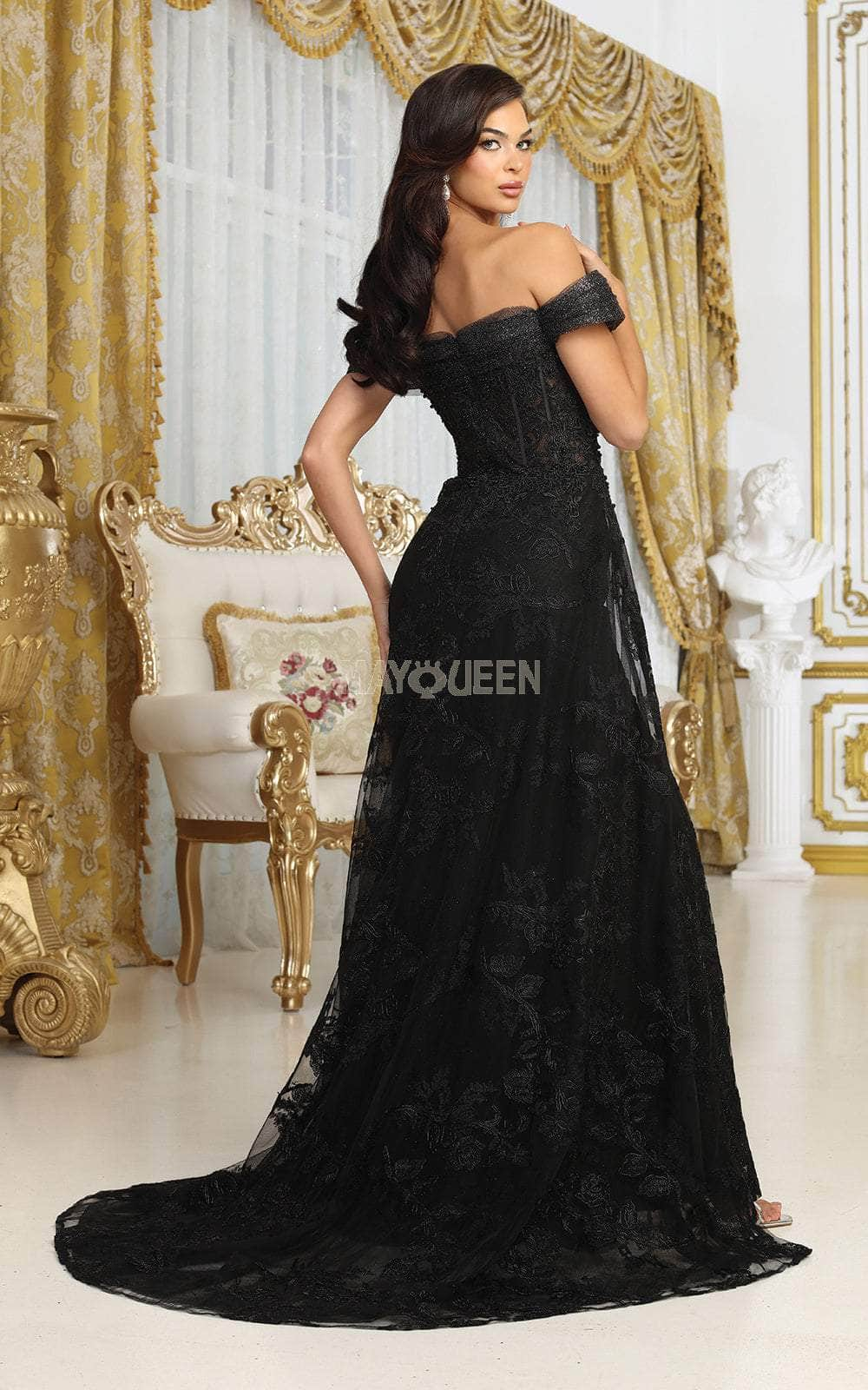 May Queen RQ8053 - Embroidered Straight Neck Evening Gown Evening Dresses