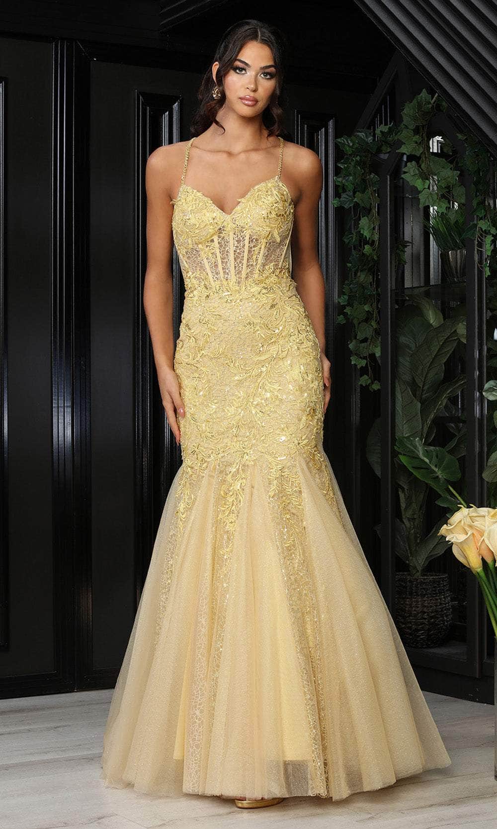 May Queen RQ8059 - Embroidered Godets Prom Gown Prom Dresses 4 / Gold