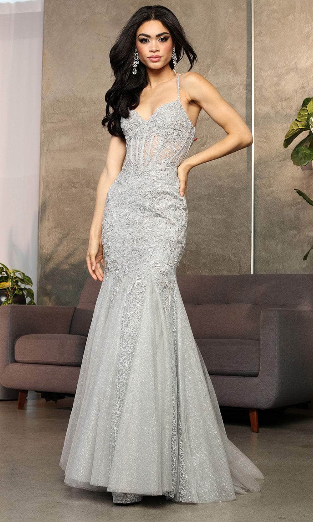 May Queen RQ8059 - Embroidered Godets Prom Gown Prom Dresses 4 / Silver
