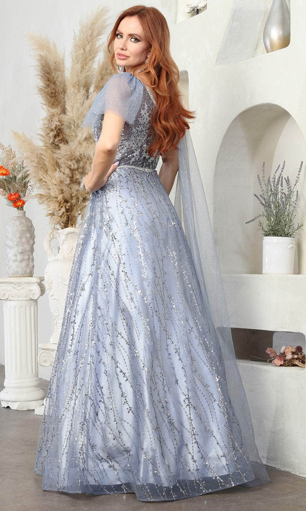 May Queen RQ8071 - Long Cape A-Line Prom Gown Mother of the Bride Dresses