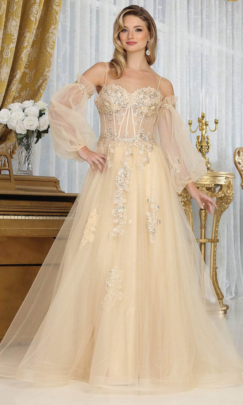 May Queen RQ8073 - Embellished A-Line Prom Gown Prom Dresses 4 / Champagne