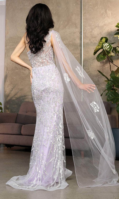 May Queen RQ8075 - Long Cape Sheath Prom Gown Evening Dresses