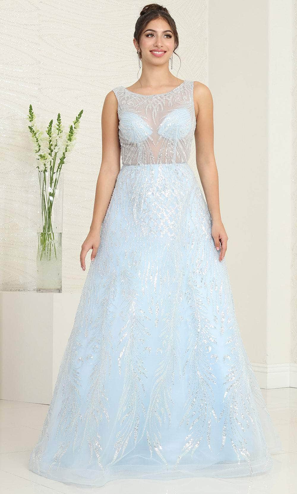 May Queen RQ8081 - Sequin A-Line Prom Gown Evening Dresses 4 / Babyblue