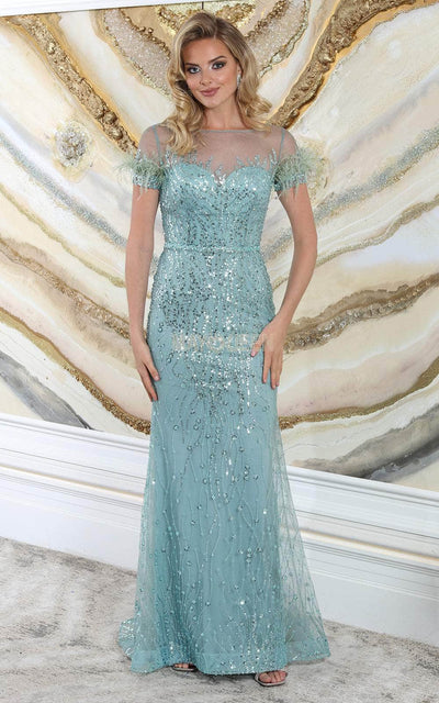 May Queen RQ8092 - Feathered Sleeve Evening Dress Special Occasion Dresses