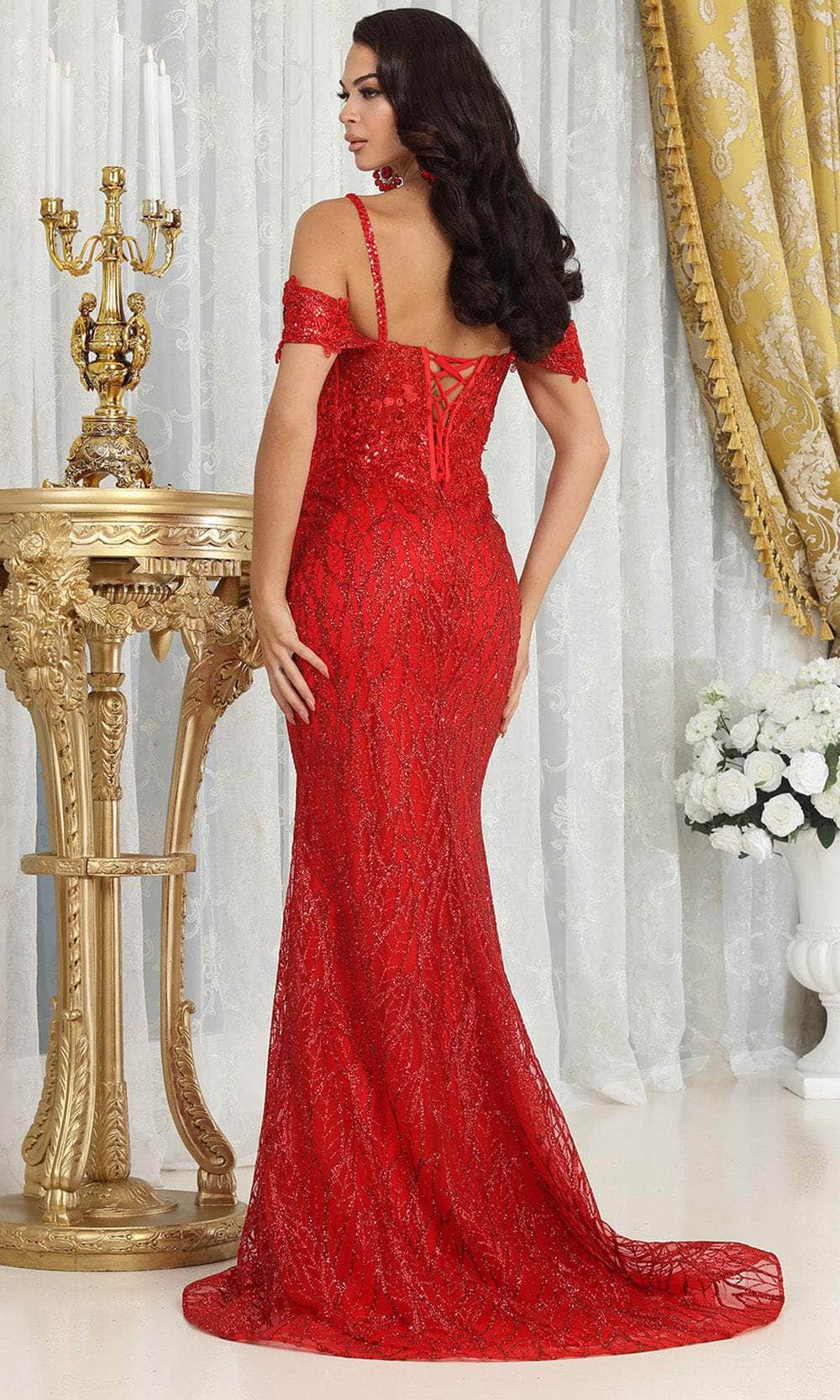 May Queen RQ8094 - Draped Sleeve V-Neck Prom Gown Prom Dresses