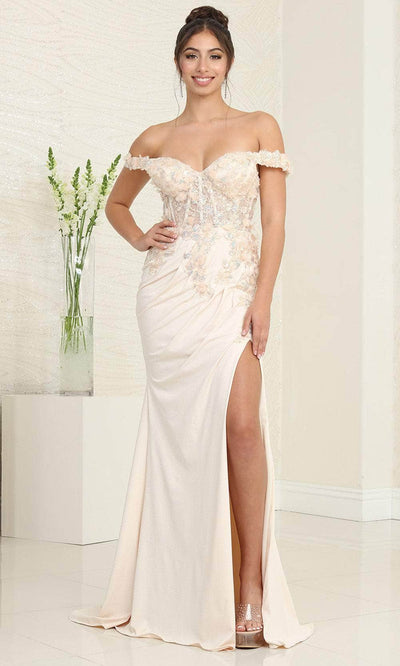 May Queen RQ8110 - Applique Sheath Prom Dress Special Occasion Dresses 4 / Champagne