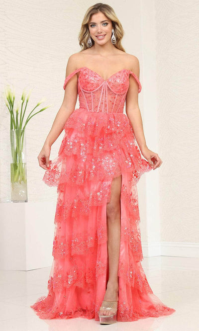 May Queen RQ8115 - Glitter Tiered Prom Dress Special Occasion Dresses 4 / Coral