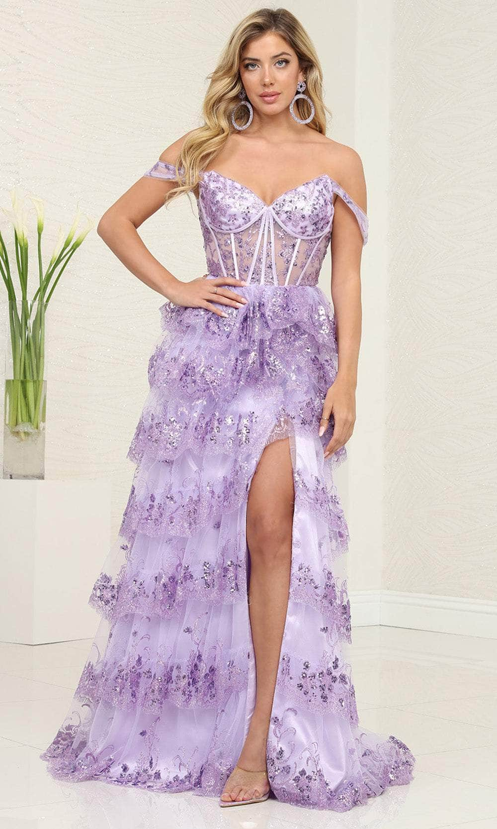 May Queen RQ8115 - Glitter Tiered Prom Dress Special Occasion Dresses 4 / Lilac