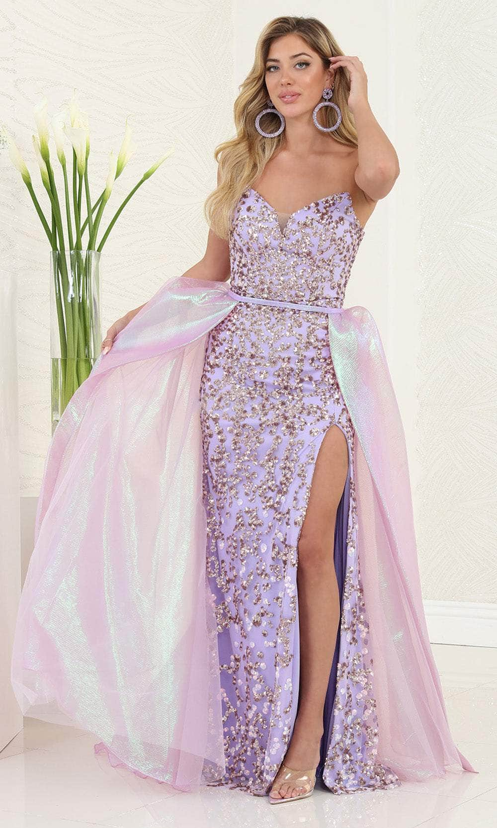 May Queen RQ8117 - Deep V-Neck Glitter Prom Gown Evening Dresses